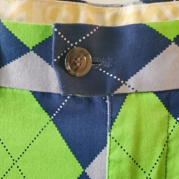 Loudmouth Golf Pants Mens 33x29 Argyle Diamond Pattern Green Blue Gray Colorful